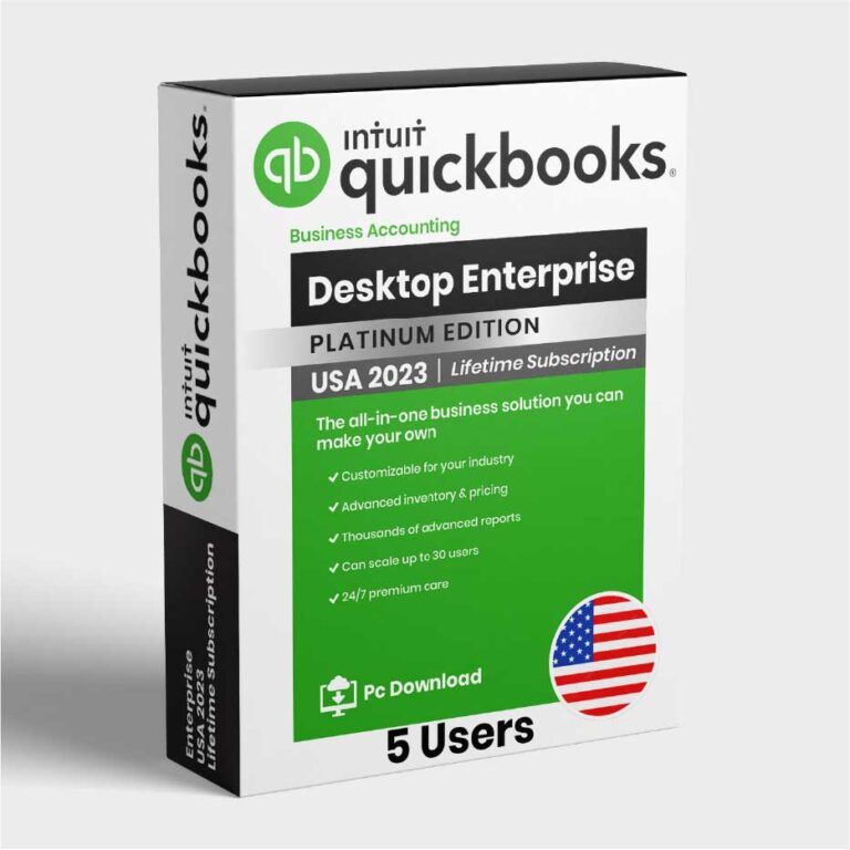 QuickBooks Enterprise 2024 desktop software for large businesses with advanced inventory, payroll, and reporting features.