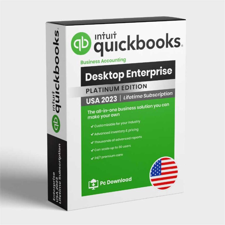 QuickBooks Enterprise 2024 desktop software for large businesses with advanced inventory, payroll, and reporting features.