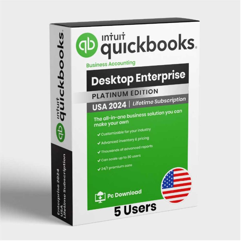 QuickBooks Enterprise 2024 desktop software for large businesses with advanced inventory, payroll, and reporting features.