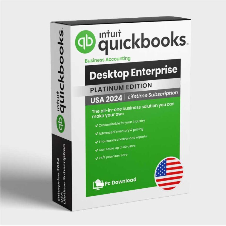QuickBooks Enterprise 2024 desktop software for large businesses with advanced inventory, payroll, and reporting features.