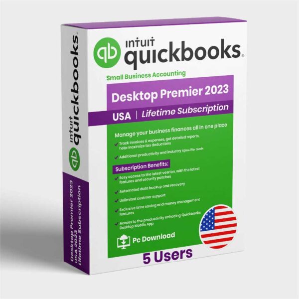QuickBooks Premier 2023 desktop accounting software for small businesses with industry-specific features and advanced reporting tools.